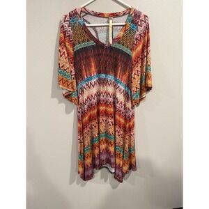 Uncle Frank Short Dress Women's Size XS Orange Chevron Print V-Neck Short Sleeve